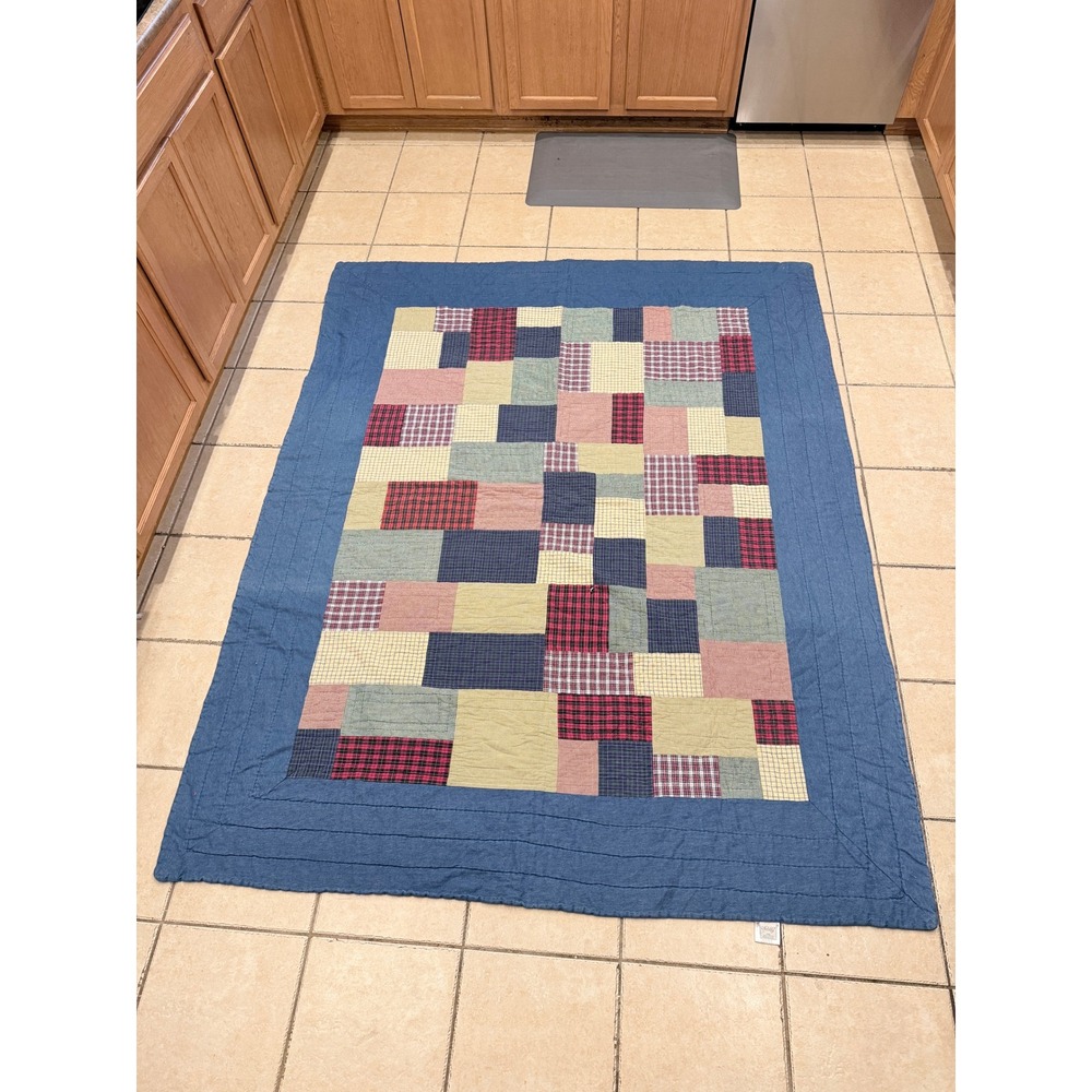 Nobility Twin Patchwork Quilt Plaid Gingham Rustic Blue Red Cotton Bedspread